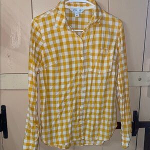 Old Navy Classic Shirt Yellow and White Plaid Shirt, medium